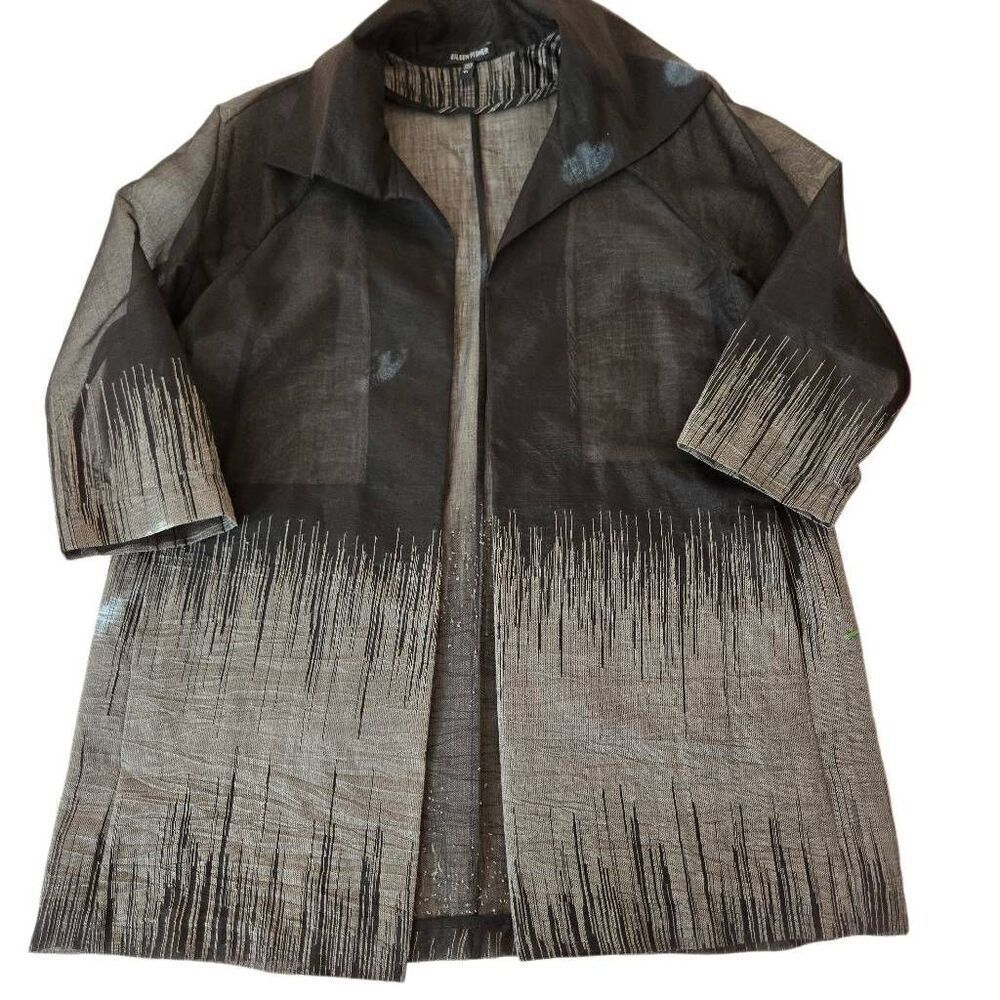 Eileen Fisher Womens Linen Blend Black Gray Semi Sheer Dressy Open Jacket XS - Picture 4 of 11
